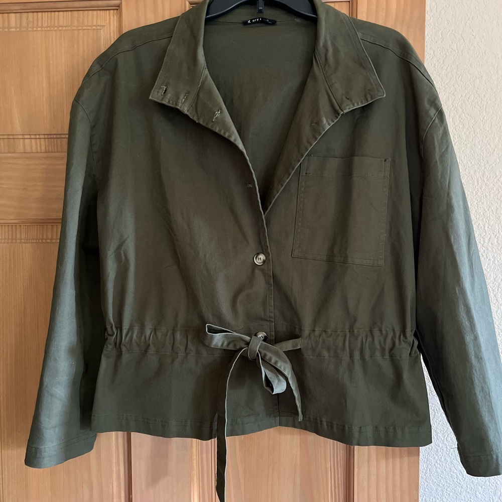 Very J Green Utility Jacket with Drawstring Waist